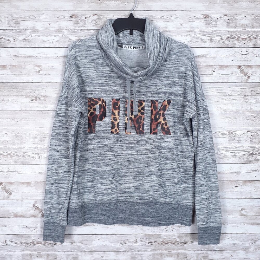 Pink Womens Cowl Neck Pullover Sweatshirt M See Details Animal Print Gray 462